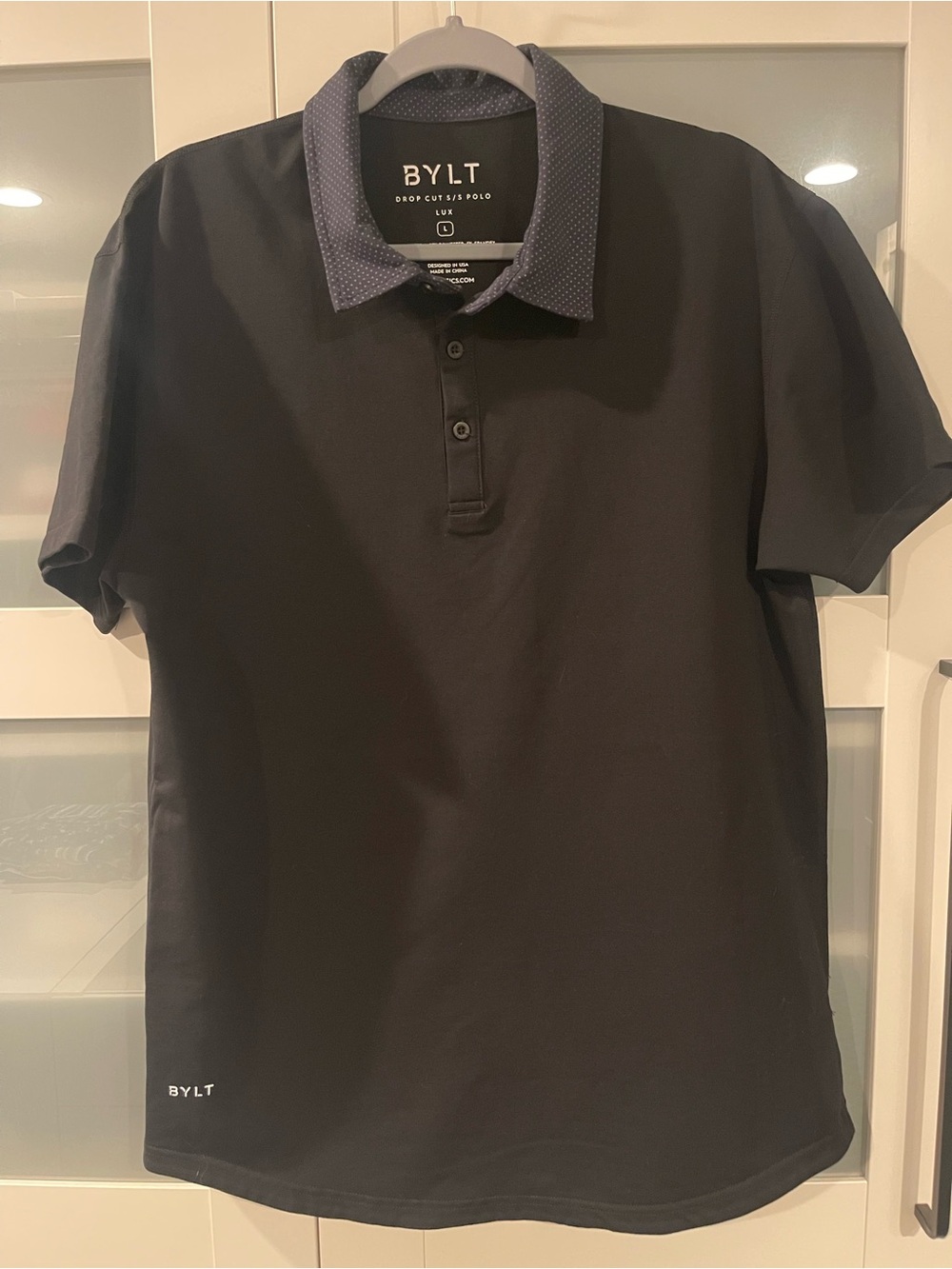 BYLT Basics Black Polo with Patterned Navy Collar